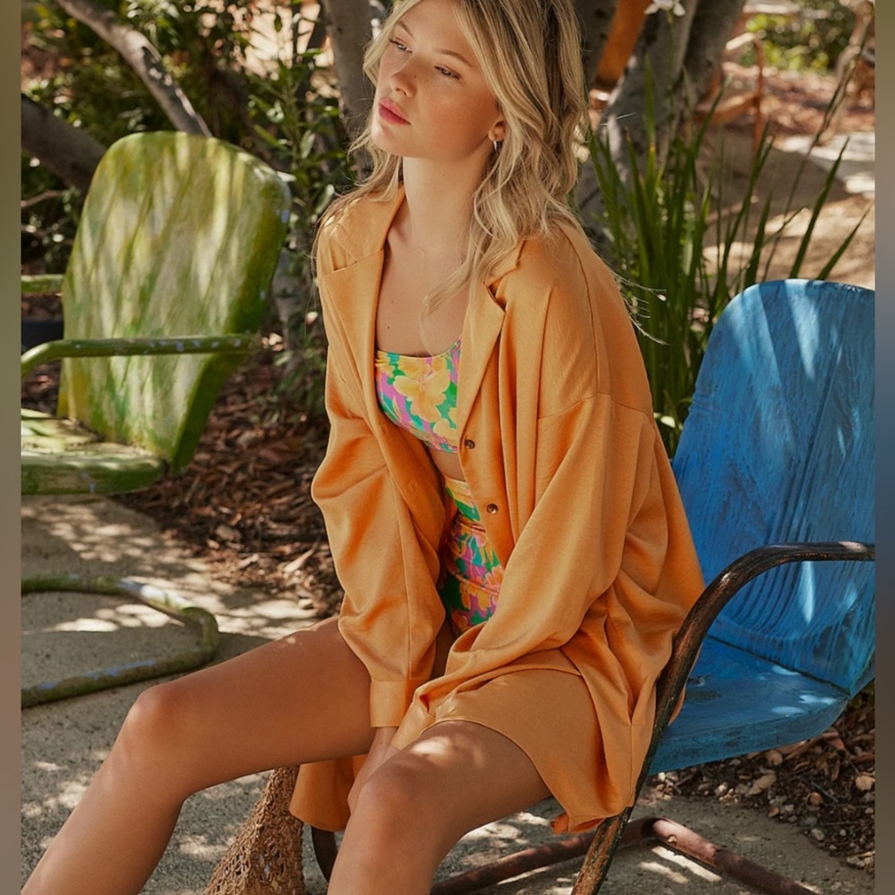 NWOT Lost + Wander Orange APRICOT SUNSET SHIRT DRESS